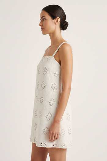 Verano By Tanya Ivory Cotton, Voile Square Neck Soma Broderie Anglaise Mini Dress Online at Aza Fashions Verano By Tanya_Ivory Cotton, Voile Square Neck Soma Broderie Anglaise Mini Dress _Online_at_Aza_Fashions