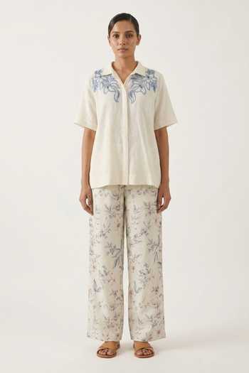 Verano By Tanya Ivory Cotton Collared Neck Luma Botanical Broderie Anglaise Shirt Online at Aza Fashions Verano By Tanya_Ivory Cotton Collared Neck Luma Botanical Broderie Anglaise Shirt _Online_at_Aza_Fashions