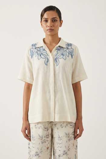 Buy Verano By Tanya Ivory Cotton Collared Neck Luma Botanical Broderie Anglaise Shirt Online at Aza Fashions Buy_Verano By Tanya_Ivory Cotton Collared Neck Luma Botanical Broderie Anglaise Shirt _Online_at_Aza_Fashions