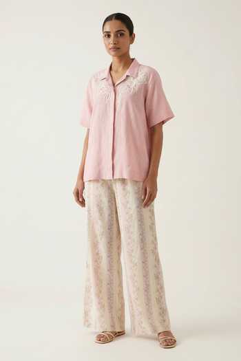 Buy Verano By Tanya Pink Cotton Collared Neck Hana Botanical Broderie Anglaise Shirt Online at Aza Fashions Buy_Verano By Tanya_Pink Cotton Collared Neck Hana Botanical Broderie Anglaise Shirt _Online_at_Aza_Fashions
