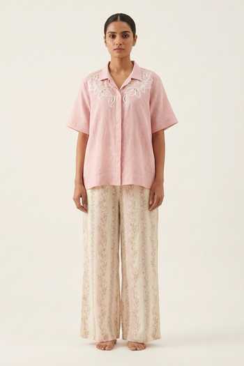 Shop Verano By Tanya Pink Cotton Collared Neck Hana Botanical Broderie Anglaise Shirt Online at Aza Fashions Shop_Verano By Tanya_Pink Cotton Collared Neck Hana Botanical Broderie Anglaise Shirt _Online_at_Aza_Fashions