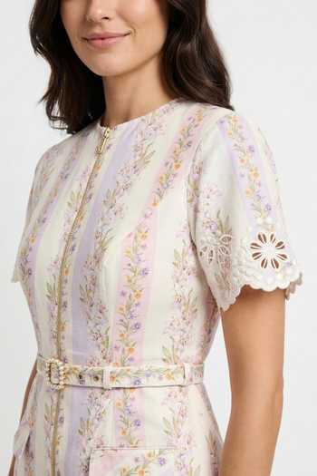 Buy Verano By Tanya Multi Color Cotton, Linen Round Neck Sage Mini Dress With Belt Online at Aza Fashions Buy_Verano By Tanya_Multi Color Cotton, Linen Round Neck Sage Mini Dress With Belt _Online_at_Aza_Fashions