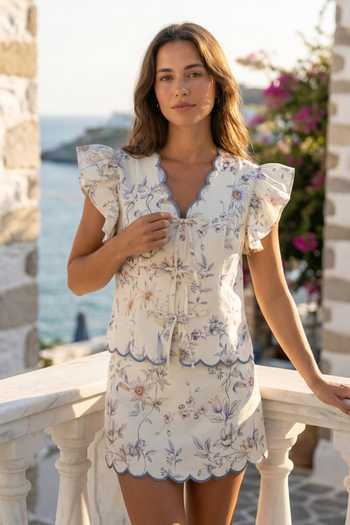 Verano By Tanya Clea Floral Print Scalloped Shirt 