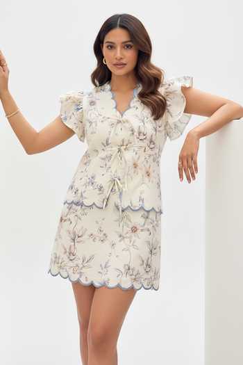 Verano By Tanya Clea Floral Print Scalloped Shirt 