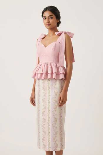 Verano By Tanya Pink Cotton Sweetheart Neck Hana Ruffle Hem Peplum Top Online at Aza Fashions Verano By Tanya_Pink Cotton Sweetheart Neck Hana Ruffle Hem Peplum Top _Online_at_Aza_Fashions