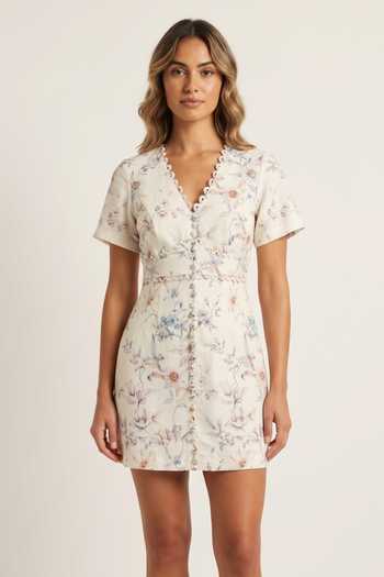 Buy Verano By Tanya Blue Cotton, Linen V-neck Clea Floral Print Short Dress Online at Aza Fashions Buy_Verano By Tanya_Blue Cotton, Linen V-neck Clea Floral Print Short Dress _Online_at_Aza_Fashions