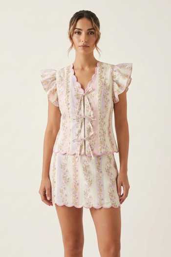 Verano By Tanya Sage Floral Print Scalloped Shirt 