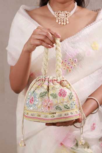Shop AMYRA Multi Color Embroidery, Sequins, Beads, Pearls, Tassels Gulbahar Bucket Bag Online at Aza Fashions Shop_AMYRA_Multi Color Embroidery, Sequins, Beads, Pearls, Tassels Gulbahar Bucket Bag _Online_at_Aza_Fashions