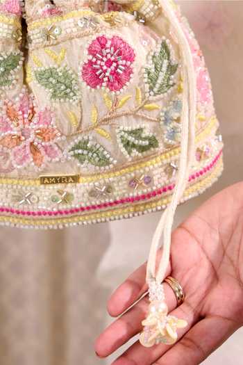 Shop AMYRA Multi Color Embroidery, Sequins, Beads, Pearls, Tassels Gulbahar Bucket Bag Shop_AMYRA_Multi Color Embroidery, Sequins, Beads, Pearls, Tassels Gulbahar Bucket Bag