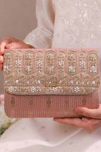 Buy AMYRA Pink Vivaah Embroidered Flapover Bag Buy_AMYRA_Pink Vivaah Embroidered Flapover Bag