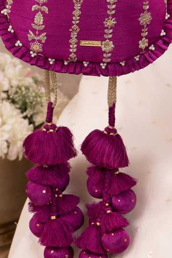 AMYRA_Pink Embroidery, Beads, Pearls, Zari, Tassels, Metallic Dhaga Pleated Potli _at_Aza_Fashions