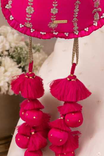 Buy AMYRA Pink Embroidery, Beads, Pearls, Zari, Tassels, Metallic Dhaga Pleated Potli Online at Aza Fashions Buy_AMYRA_Pink Embroidery, Beads, Pearls, Zari, Tassels, Metallic Dhaga Pleated Potli _Online_at_Aza_Fashions