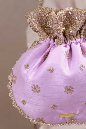 AMYRA Purple Embroidery, Beads, Crystals, Tassels Azai Potli at Aza Fashions AMYRA_Purple Embroidery, Beads, Crystals, Tassels Azai Potli _at_Aza_Fashions