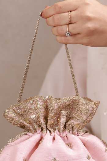 AMYRA Pink Embroidery, Sequins, Beads, Crystals, Tassels Azai Potli Online at Aza Fashions AMYRA_Pink Embroidery, Sequins, Beads, Crystals, Tassels Azai Potli _Online_at_Aza_Fashions