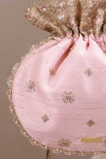 Shop AMYRA Pink Embroidery, Sequins, Beads, Crystals, Tassels Azai Potli Online at Aza Fashions Shop_AMYRA_Pink Embroidery, Sequins, Beads, Crystals, Tassels Azai Potli _Online_at_Aza_Fashions