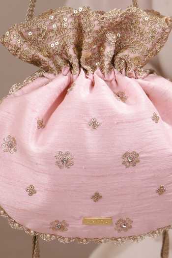 AMYRA Pink Embroidery, Sequins, Beads, Crystals, Tassels Azai Potli at Aza Fashions AMYRA_Pink Embroidery, Sequins, Beads, Crystals, Tassels Azai Potli _at_Aza_Fashions