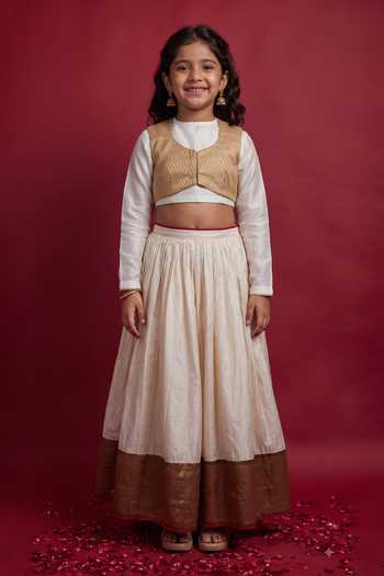 Vinusto Ivory & Gold Chanderi Lehanga Set For Kids
