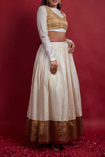 Vinusto Ivory & Gold Chanderi Lehanga Set For Kids