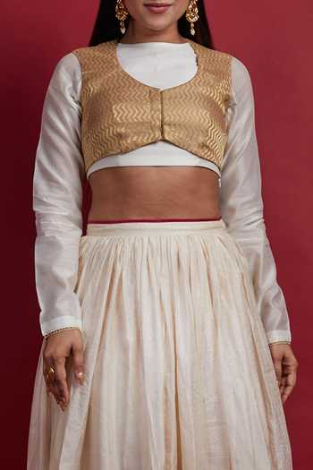 Vinusto_Ivory And Gold Chanderi Lehanga Set For Kids_Online_at_Aza_Fashions