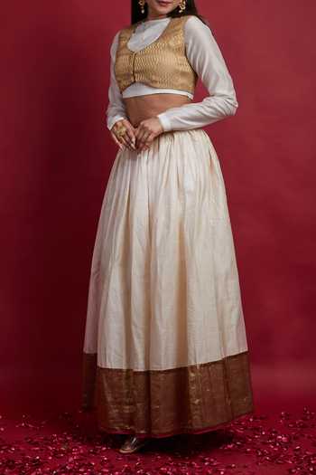 Buy_Vinusto_Ivory And Gold Chanderi Lehanga Set For Kids_Online_at_Aza_Fashions