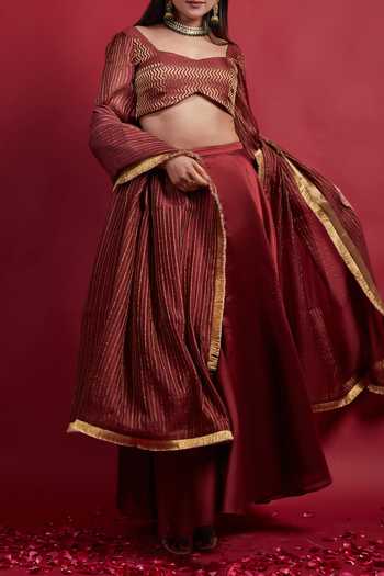 Vinusto_Maroon Flared Lehanga Set With Dupatta For Kids_at_Aza_Fashions