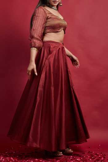Shop_Vinusto_Maroon Flared Lehanga Set With Dupatta For Kids