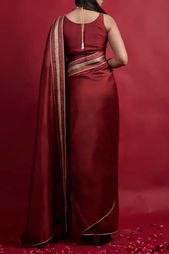 Vinusto Maroon Chanderi Handloom Saree With Blouse For Kids