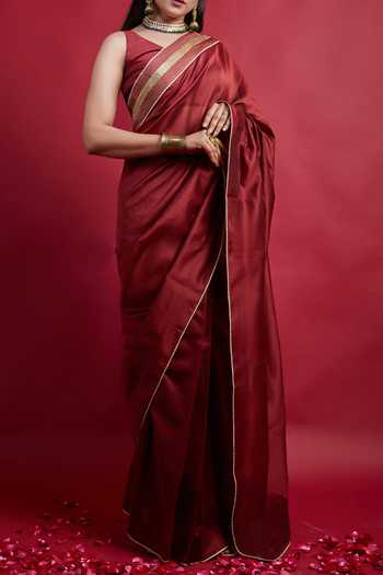 Shop_Vinusto_Maroon Chanderi Handloom Saree With Blouse For Kids_Online_at_Aza_Fashions