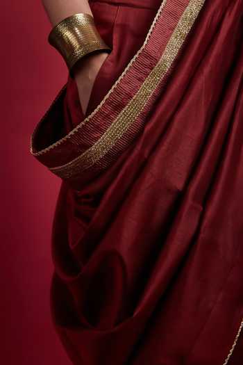 Buy_Vinusto_Maroon Chanderi Handloom Saree With Blouse For Kids