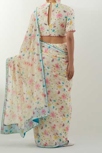 Vinusto Floral Print Handwoven Chanderi Saree Set For Kids
