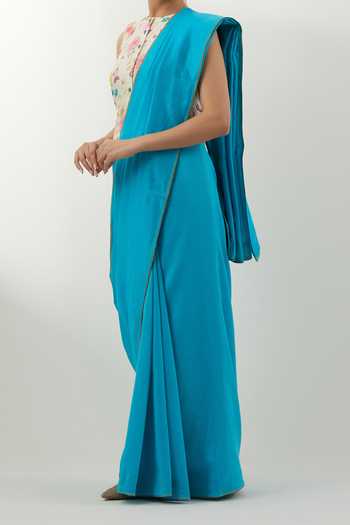 Vinusto Turquoise Multi Color Handwoven Chanderi Saree Set For Kids Online at Aza Fashions Vinusto_Turquoise Multi Color Handwoven Chanderi Saree Set For Kids_Online_at_Aza_Fashions