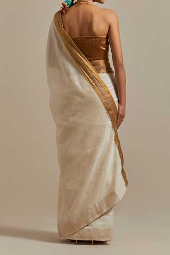Vinusto Ivory Cut Dana Embroidered Saree Set For Kids