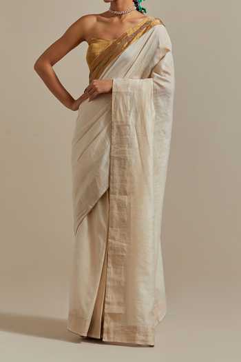 Shop_Vinusto_Ivory Cut Dana Embroidered Saree Set For Kids_Online_at_Aza_Fashions