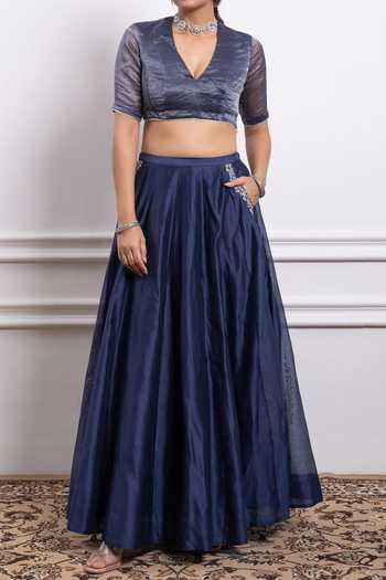 Vinusto Blue Handwoven , With Zari Embroidered Panelled Lehenga Set For Kids Online at Aza Fashions Vinusto_Blue Handwoven , With Zari Embroidered Panelled Lehenga Set For Kids_Online_at_Aza_Fashions
