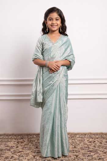 Vinusto Handwoven Saree With Embroidered Blouse For Kids