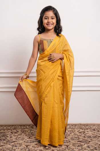 Vinusto Handwoven Saree With Embroidered Blouse For Kids