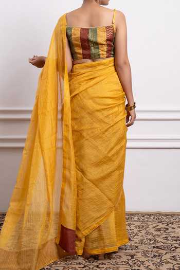 Vinusto Handwoven Saree With Embroidered Blouse For Kids