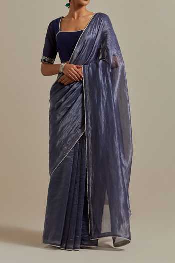 Buy_Vinusto_Blue , Handwoven With Zari Stripes Saree Embroidered Blouse For Kids