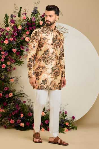 Kasbah_Multi Color Tissue Belgravia Botanical Aari Embroidered Kurta _Online_at_Aza_Fashions