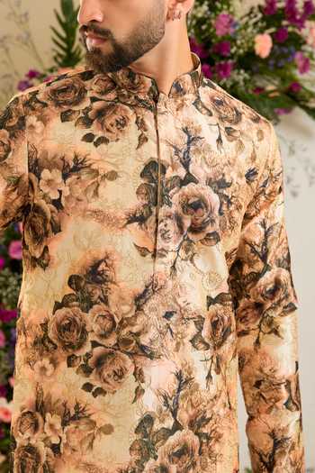 Buy_Kasbah_Multi Color Tissue Belgravia Botanical Aari Embroidered Kurta _Online_at_Aza_Fashions