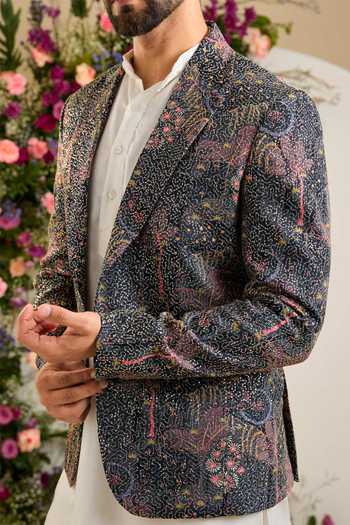Kasbah Grey Georgette The Savile Nocturne Blazer Online at Aza Fashions Kasbah_Grey Georgette The Savile Nocturne Blazer _Online_at_Aza_Fashions