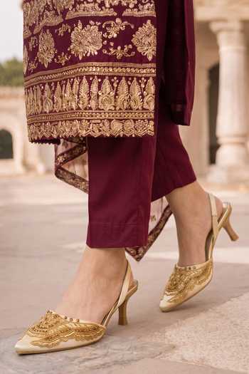 Buy Sole House Gold Imperial Cutdana Embellished Kitten Heels Buy_Sole House_Gold Imperial Cutdana Embellished Kitten Heels