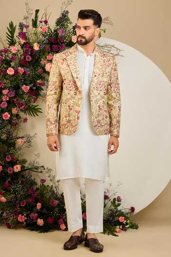 Kasbah Gold Georgette Floral Zari Embroidered Blazer Online at Aza Fashions Kasbah_Gold Georgette Floral Zari Embroidered Blazer _Online_at_Aza_Fashions
