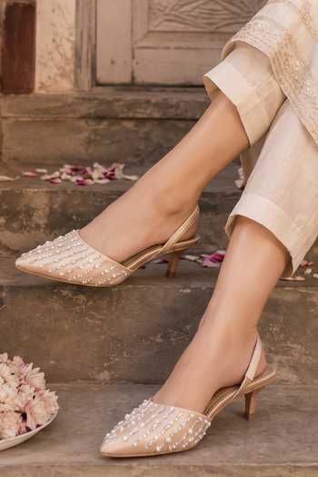 Buy Sole House Rose Gold Pearl Embellished Kitten Heels Buy_Sole House_Rose Gold Pearl Embellished Kitten Heels