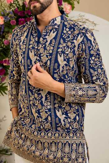 Buy Kasbah Blue Georgette Floral Zari Embroidered Kurta Online at Aza Fashions Buy_Kasbah_Blue Georgette Floral Zari Embroidered Kurta _Online_at_Aza_Fashions
