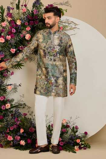 Buy Kasbah Multi Color Tissue Botanical Aari Embroidered Kurta Online at Aza Fashions Buy_Kasbah_Multi Color Tissue Botanical Aari Embroidered Kurta _Online_at_Aza_Fashions