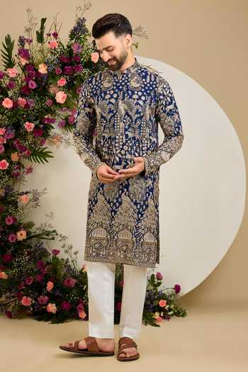 Kasbah Blue Georgette The Windsor Heritage Kurta Online at Aza Fashions Kasbah_Blue Georgette The Windsor Heritage Kurta _Online_at_Aza_Fashions