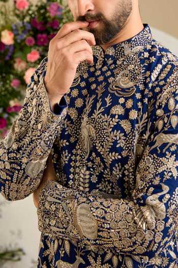 Buy Kasbah Blue Georgette The Windsor Heritage Kurta Online at Aza Fashions Buy_Kasbah_Blue Georgette The Windsor Heritage Kurta _Online_at_Aza_Fashions