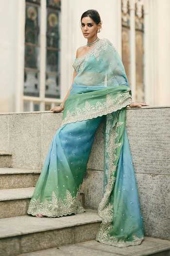 Anushree Reddy Ombre Embroidered Saree With Unstitched Blouse Piece 