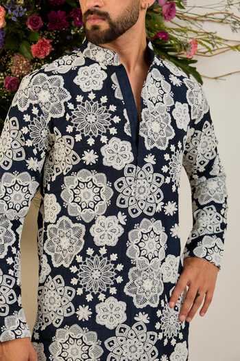 Buy Kasbah Blue Silk Floral Dori Embroidered Kurta Online at Aza Fashions Buy_Kasbah_Blue Silk Floral Dori Embroidered Kurta _Online_at_Aza_Fashions